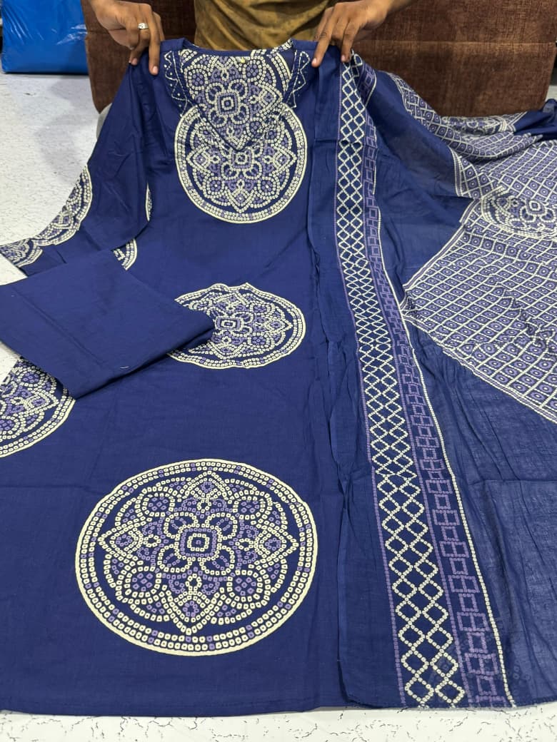 Premium Fur Cotton Discharge Print Suit Set | Elegant Hand Tulip Work Collection