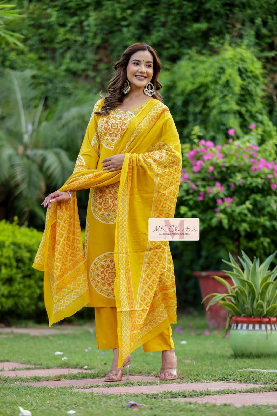 Premium Fur Cotton Discharge Print Suit Set | Elegant Hand Tulip Work Collection