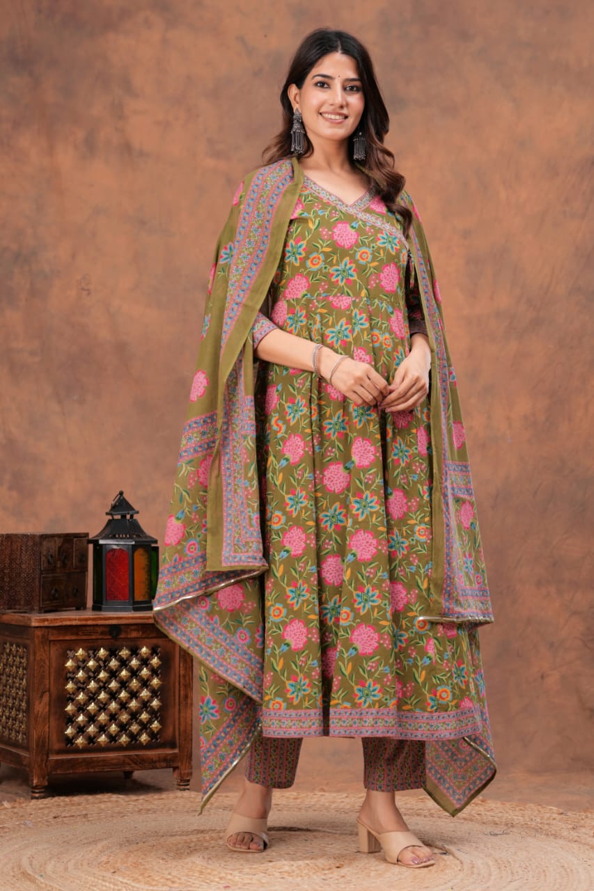 Elegant Cotton Anarkali Dress | Premium 60x60 Super Taj Quality