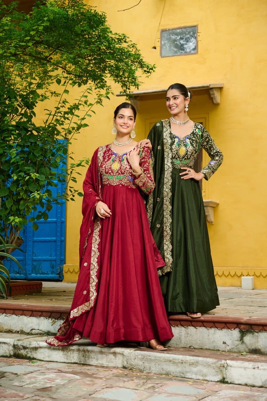Elegant Gown-Dupatta Collection 2025 ā Vichitra Fabric with Zari Embroidery
