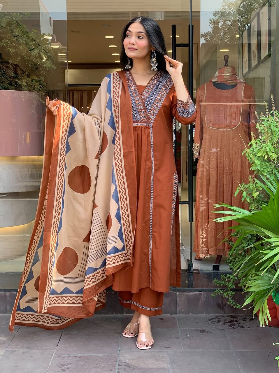 Elegant Cotton Kurti Set β With Printed Pant & Malmal Dupatta