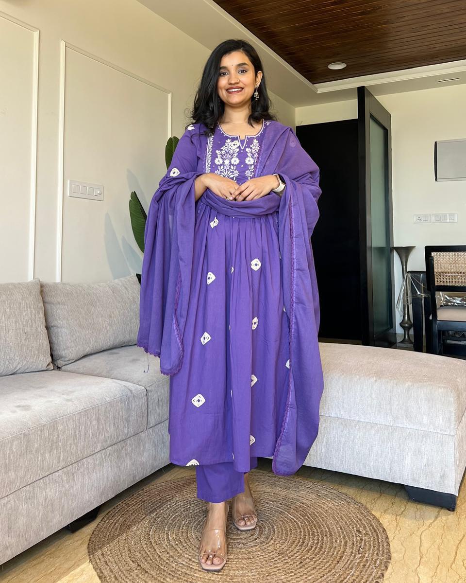 Premium Cotton Flared Threadwork Set | Elegant Festive Wear