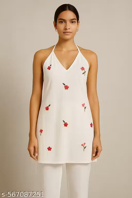 #Trending Halter Neck kurti | Stylish Halter Neck Ethnic Wear | Floral Embroidered Halter Neck Kurti | Soft Cotton Embroidered Kurti | Fashionable Kurti for women