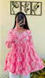 Gujarati printed Anarkali v-neck pink colour top