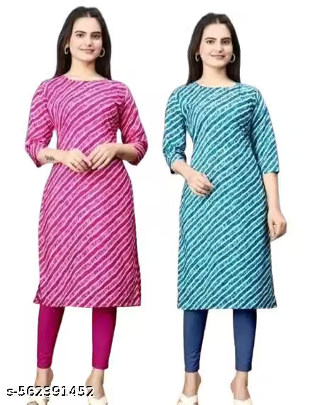 PINK LERIYA/BLUE LERIYA FULL SLEEV,Polyster/Crepe fabric-Fashion Blush Graceful Kurtis Latest Design Printed Kurti for Women