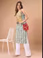 Women's Cotton Blend Embroidered Batik Print Straight Shoulder Straps Kurta