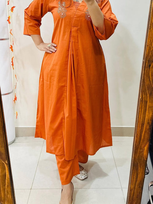 Premium Floral Cotton Kurti Palazzo Set | Handwork A-Line Co-Ord