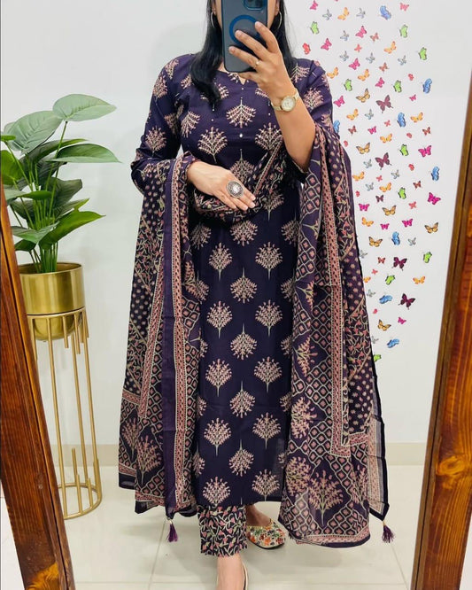 Premium Heavy Cotton Embroidered Kurti Set with Dupatta | Ethnic Elegance