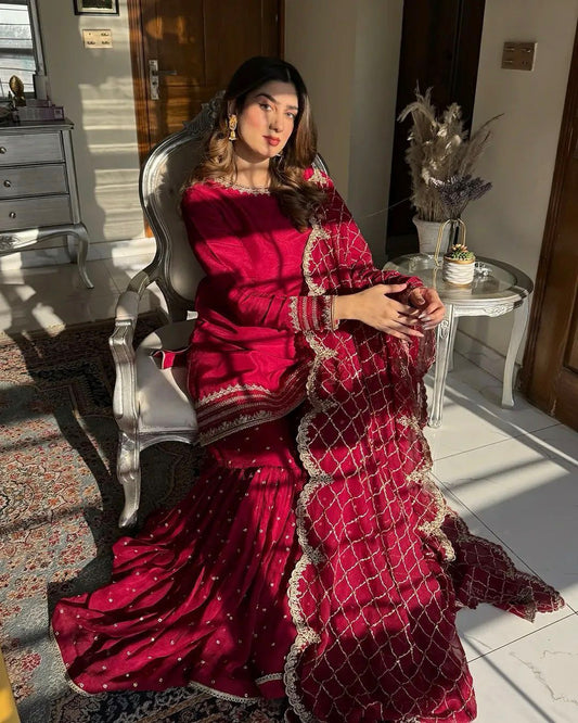 New Designer Party Wear Top-Palazzo & Dupatta Set | Heavy Embroidery Work | Fully Stitched ✨