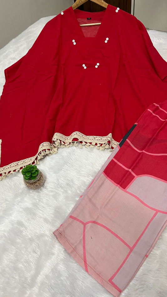 Summer Special Cotton Kaftan Co-ord Set | Border Lace Detailing | Premium Comfort