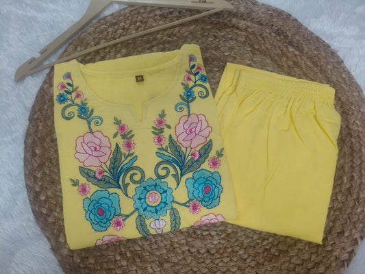 Premium Pastel Cotton Suit Set | Heavy Multicolor Embroidery with Chinnon Crush Dupatta