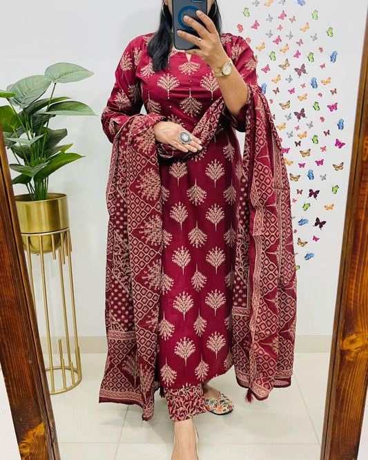 Premium Heavy Cotton Embroidered Kurti Set with Dupatta | Ethnic Elegance