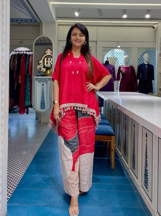 Summer Special Cotton Kaftan Co-ord Set | Border Lace Detailing | Premium Comfort