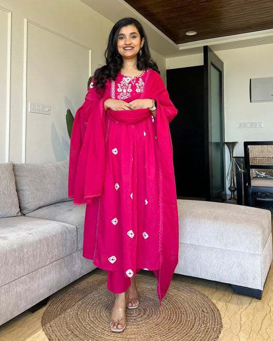 Premium Cotton Flared Threadwork Set | Elegant Festive Wear