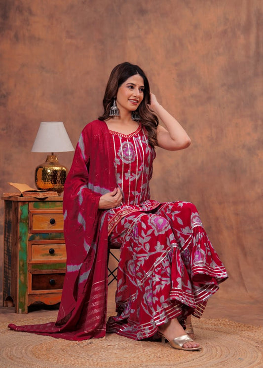 New Launch | Premium Muslin Kurti Sharara Dupatta Set | Digital Foil Print