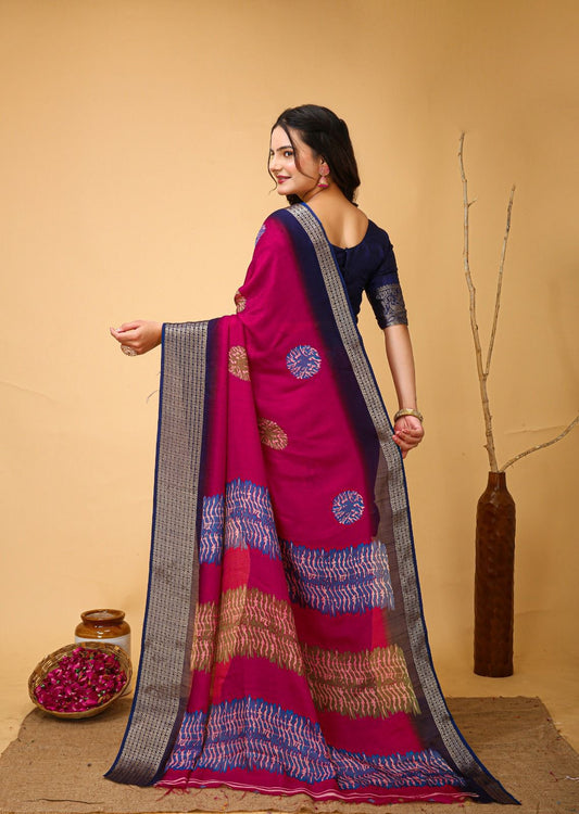 Enchanting Soft Dola Silk Saree | Jacquard Kanjivaram Zari Border & Printed Blouse | Wedding Perfect