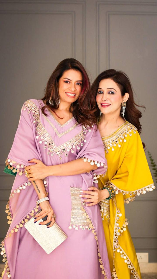 Premium Devsena Satin Kaftan & Pant Set | Real Mirror Work & Lace Detailing