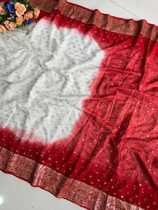 Durga Puja Special – Viscose Georgette Saree with Contrast Pallu & Running Blouse