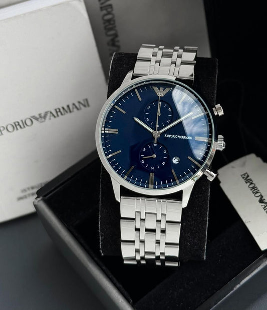 Armani Slim Wrist Watch – Premium 7AAA Collection | For Him (42mm Dial, Silver-Blue)