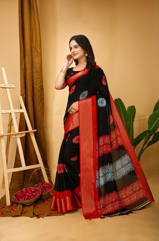 Enchanting Soft Dola Silk Saree | Jacquard Kanjivaram Zari Border & Printed Blouse | Wedding Perfect