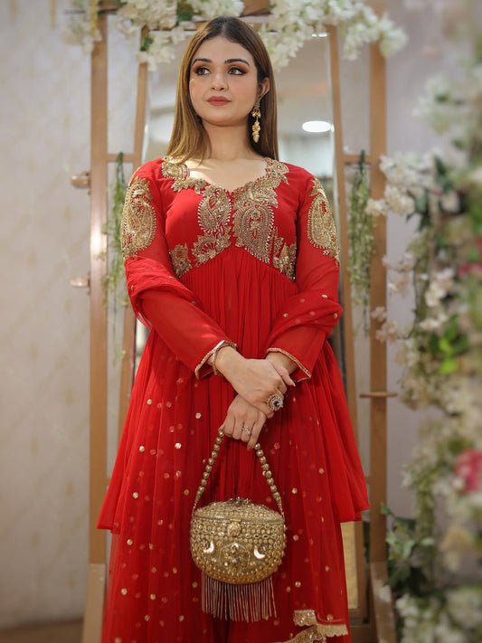 Karvachauth Special | Premium Georgette 3-Piece Plazzo Set with Embroidered Dupatta | Ready to Wear