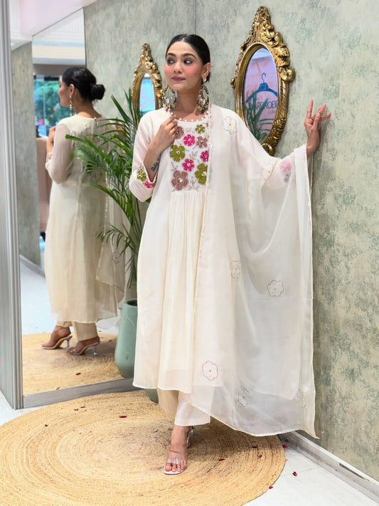 New Launch | Premium Festive Cotton Kurti Set with Pant & Embroidered Chanderi Dupatta