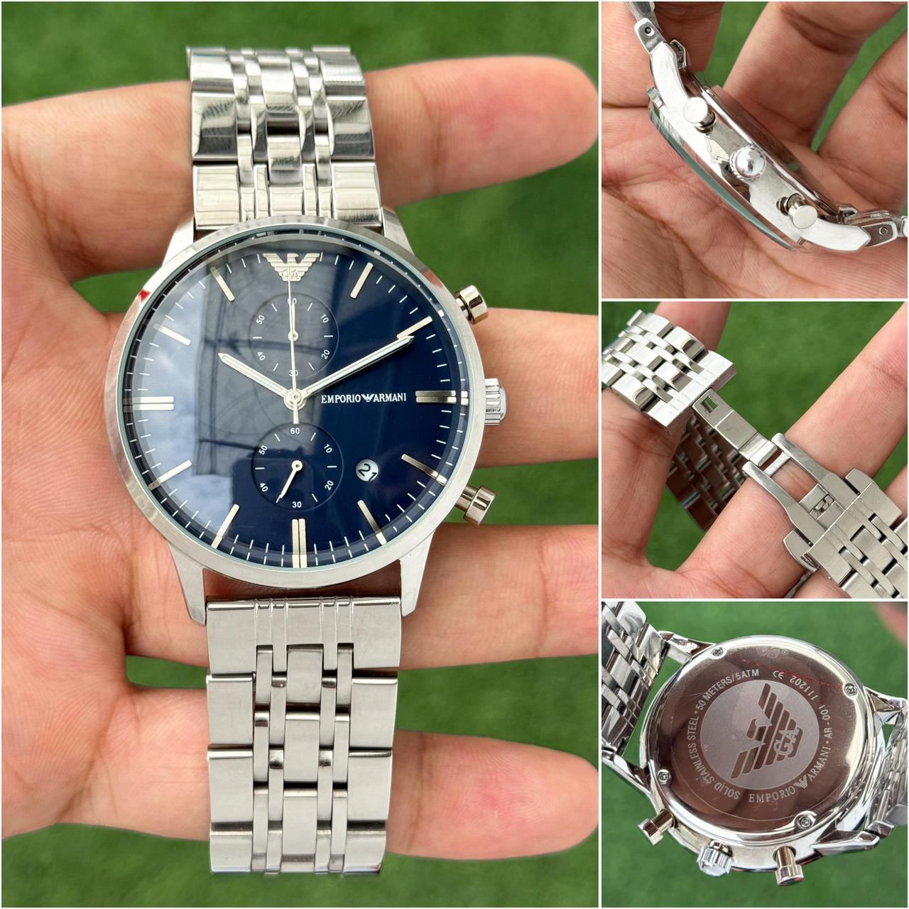 Armani Slim Wrist Watch – Premium 7AAA Collection | For Him (42mm Dial, Silver-Blue)
