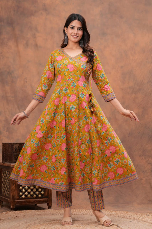Elegant Cotton Anarkali Dress | Premium 60x60 Super Taj Quality
