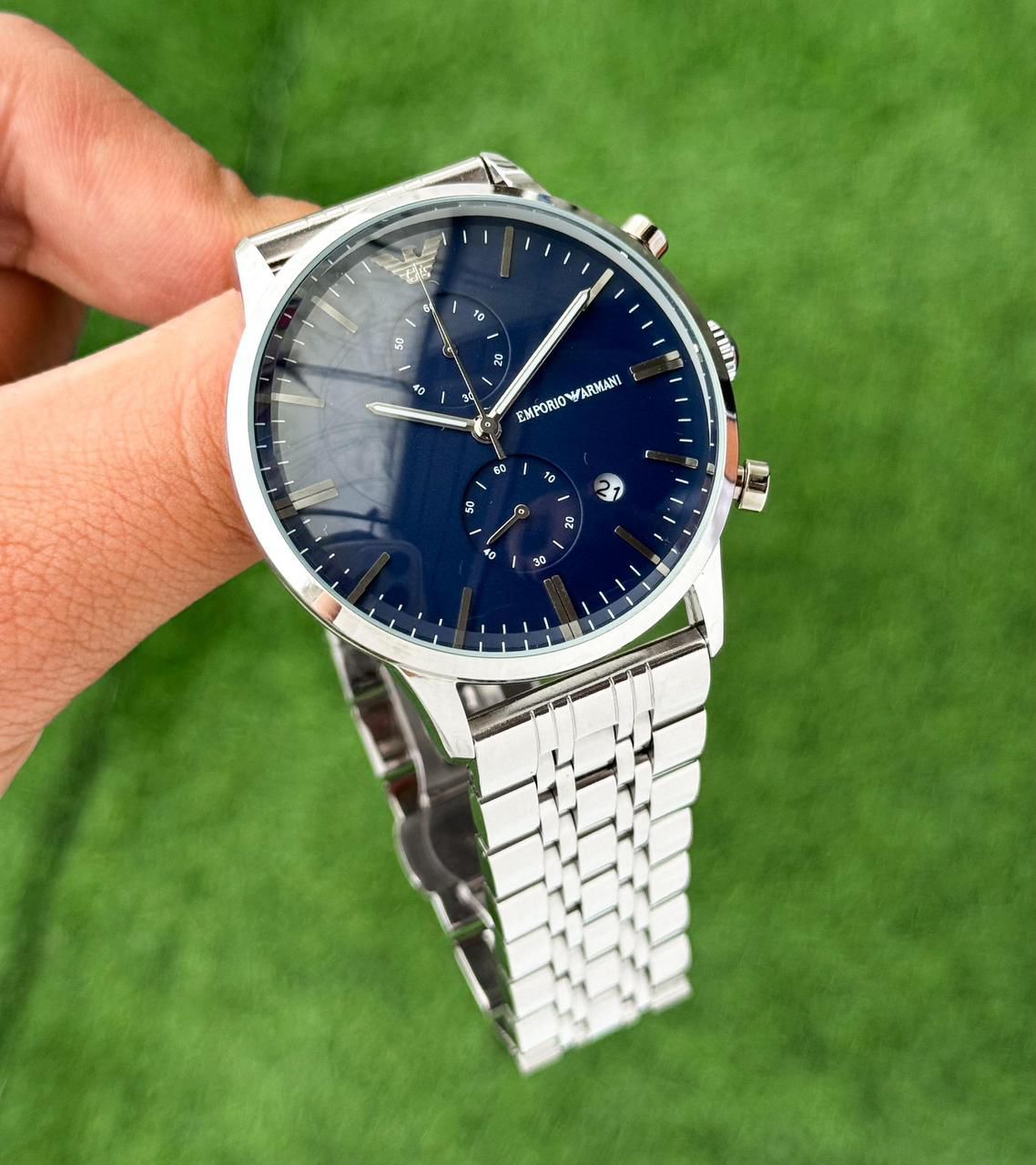 Armani Slim Wrist Watch – Premium 7AAA Collection | For Him (42mm Dial, Silver-Blue)
