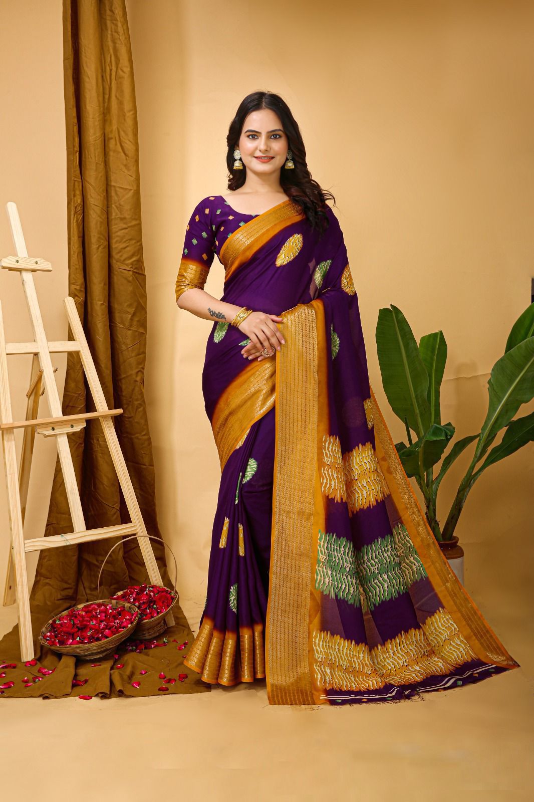 Enchanting Soft Dola Silk Saree | Jacquard Kanjivaram Zari Border & Printed Blouse | Wedding Perfect