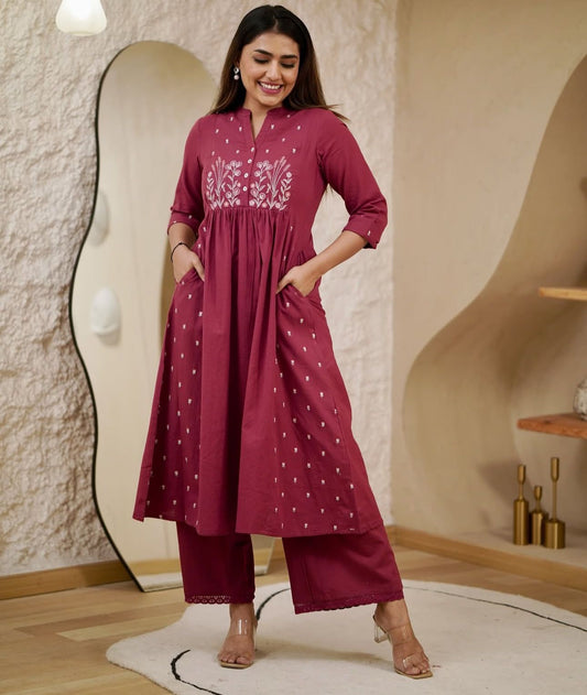 Festive Kurti Pant Set for Gorgeous Ladies | Cotton with Heavy Embroidery
