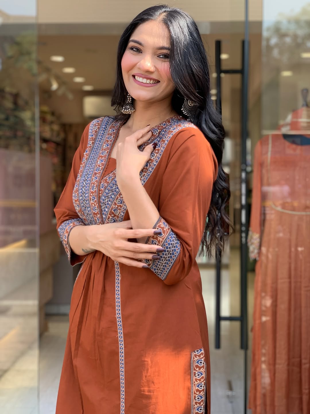 Elegant Cotton Kurti Set – With Printed Pant & Malmal Dupatta