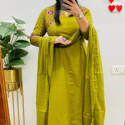 New Launch: Premium A-Line Cotton Kurta Pant Dupatta Set