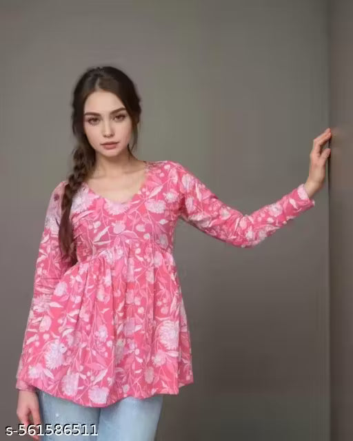 Baby Pink Anarkali v-neck Top