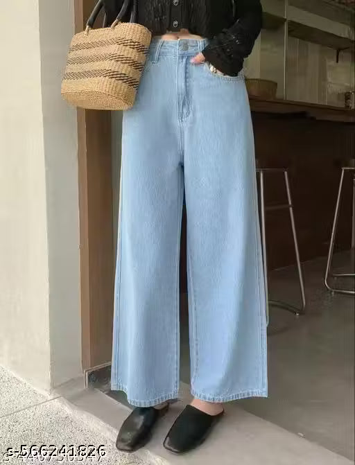 ICE BLUE DENIM WIDE LEG DENIM JEANS