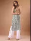 Women's Cotton Blend Embroidered Batik Print Straight Shoulder Straps Kurta