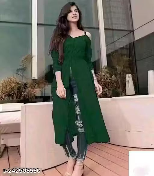 Fashioonble Hevay Rayon 14kg Sholid Shoulder Cut A Line Kurti