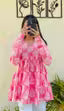 Gujarati printed Anarkali v-neck pink colour top